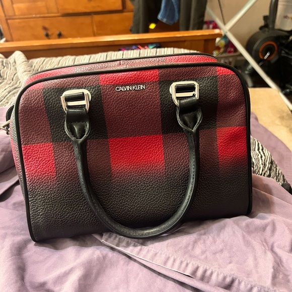 Calvin Klein Red & Black Plain Satchel Handbag - Picture 1 of 3